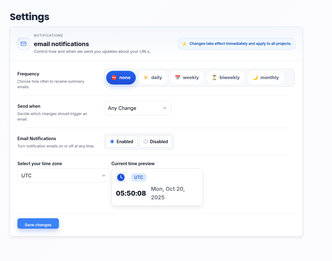 Email Notifications Settings